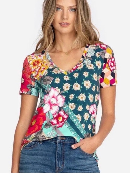 Johnny Was Tops - Johnny Was Bamboo Nellie Scarf Favorite Short Sleeve Top Size XXL Floral Artsy 3